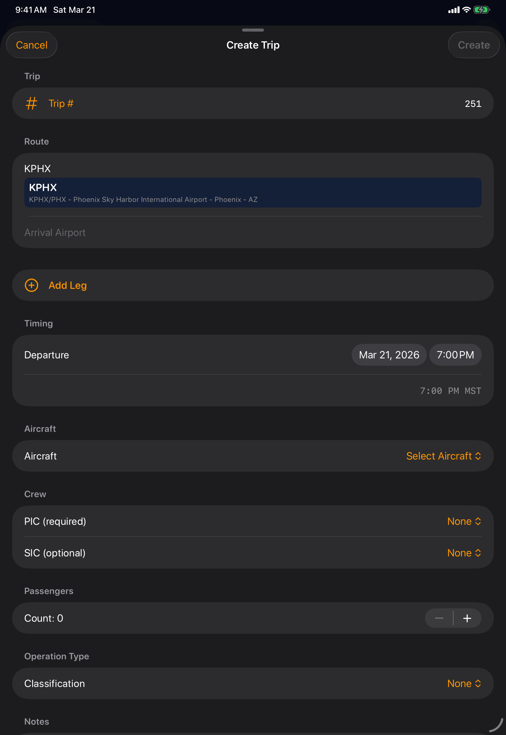Sky Duty airport search on iPad