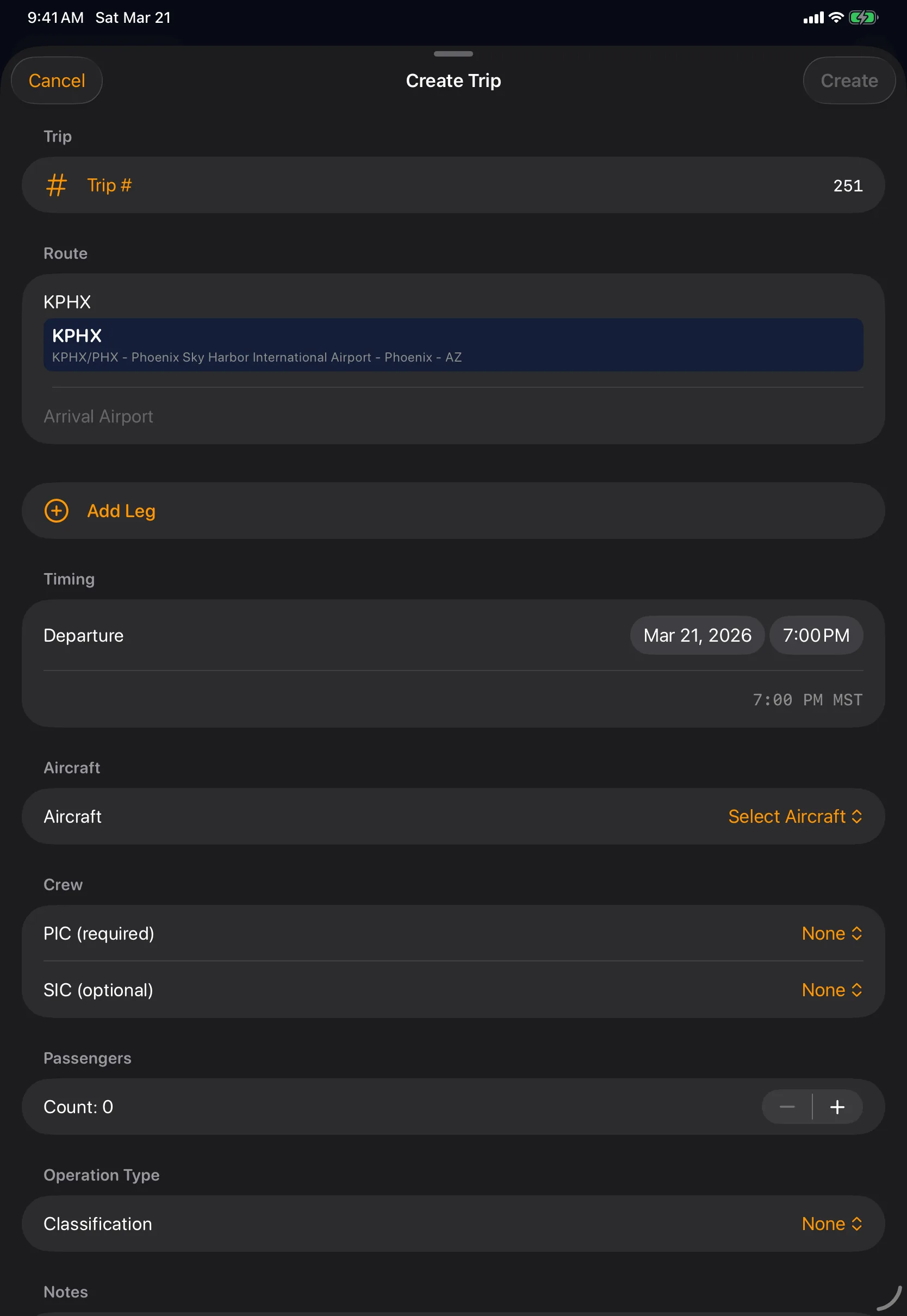 Sky Duty airport search on iPad
