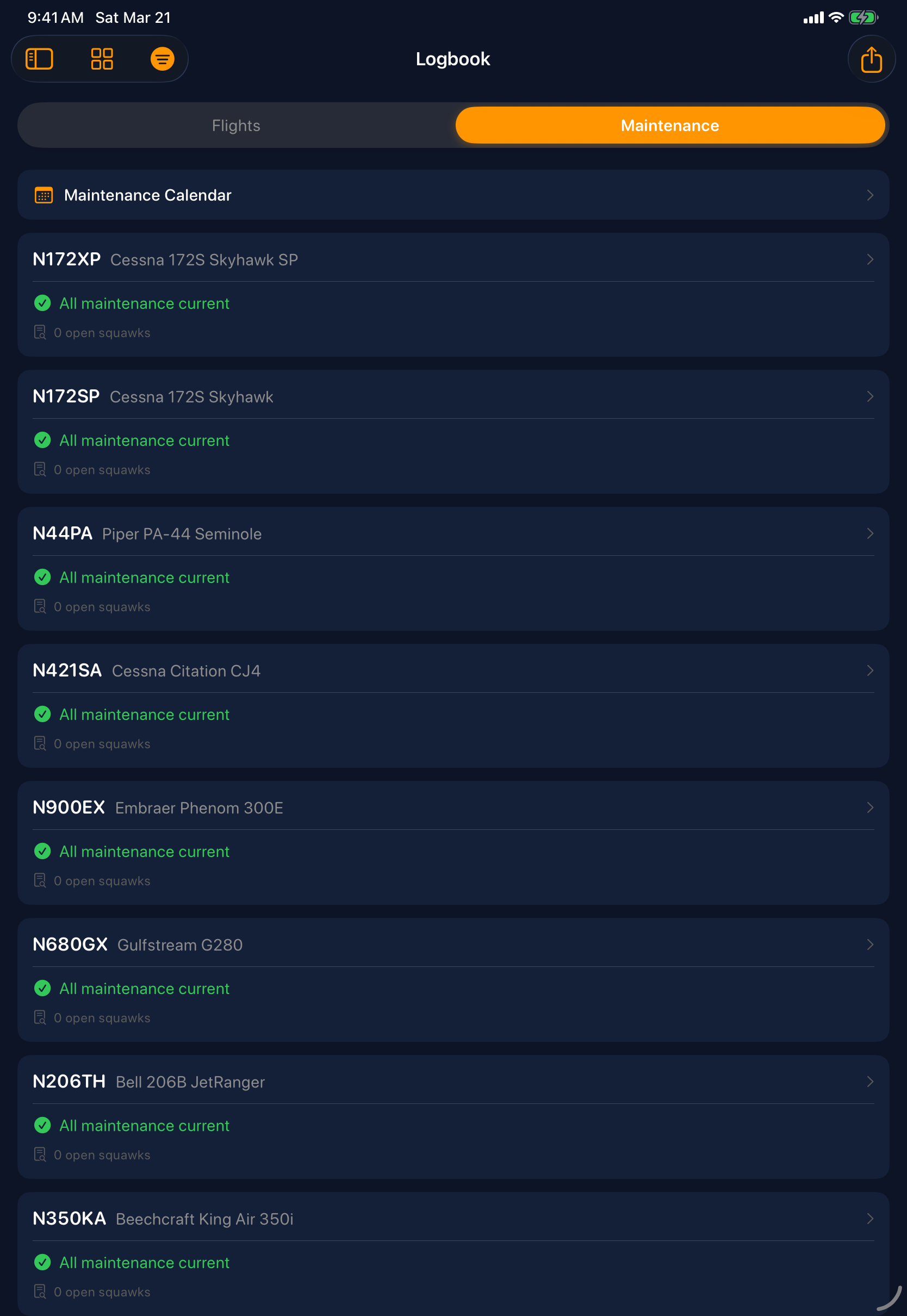 Sky Duty maintenance tracking on iPad