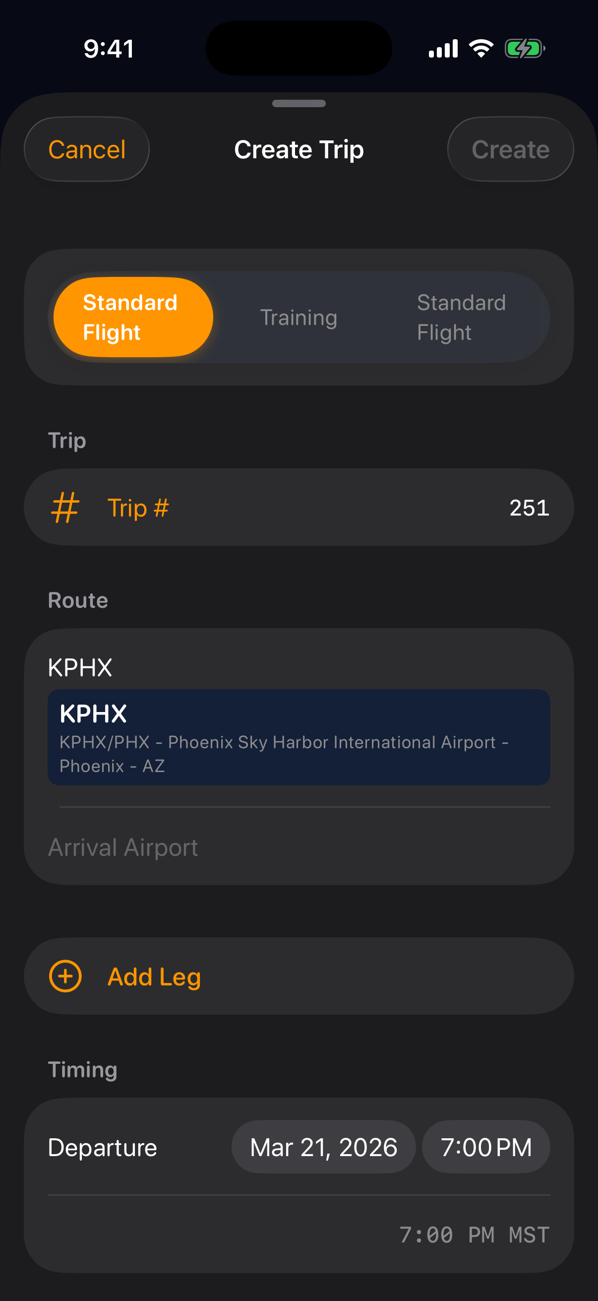 Sky Duty airport search on iPhone