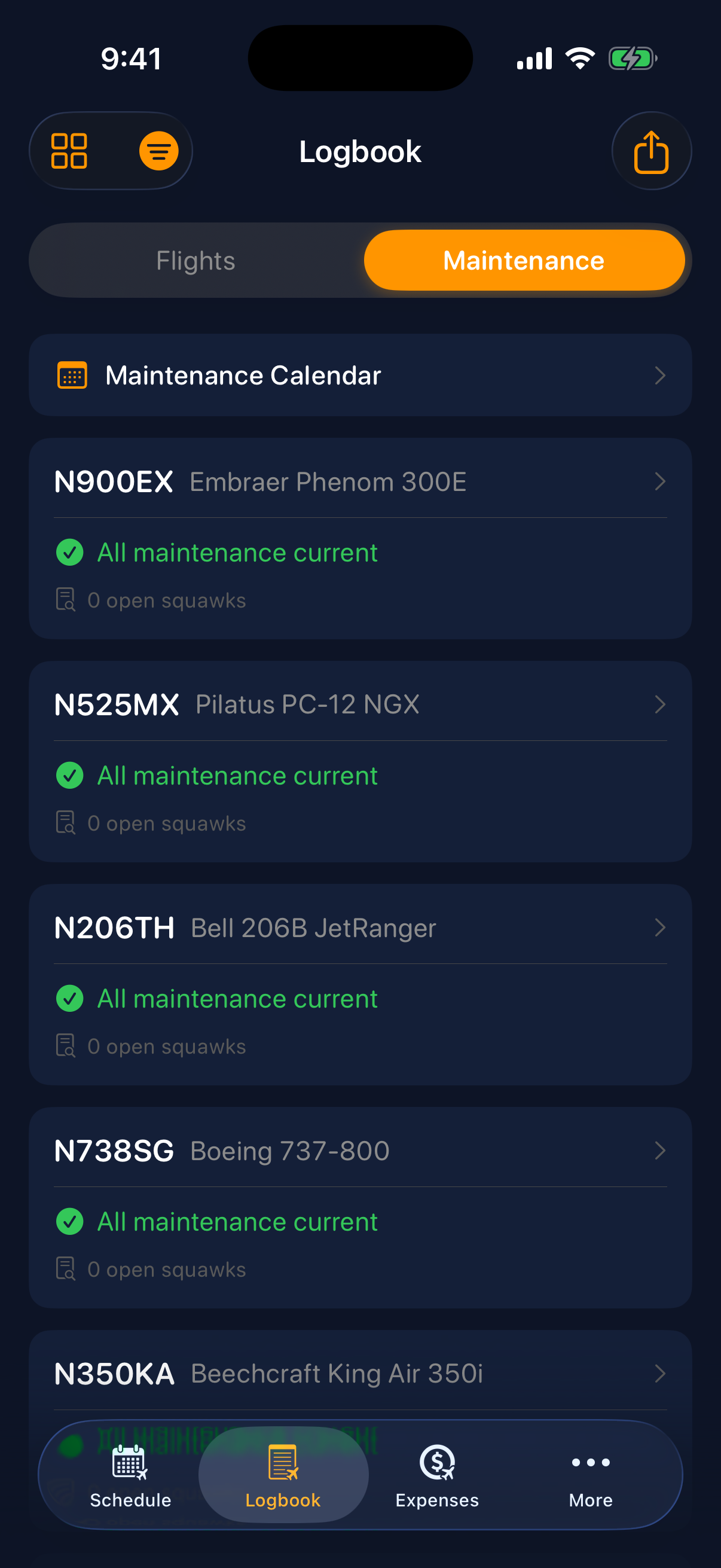 Sky Duty maintenance tracking on iPhone